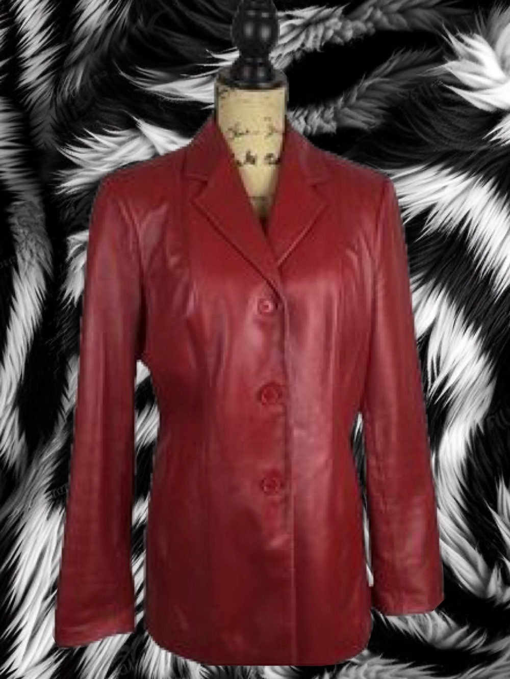 Denim&Co Genuine Leather Claret Pintuck Blazer Jacket with Zebra Print Lining